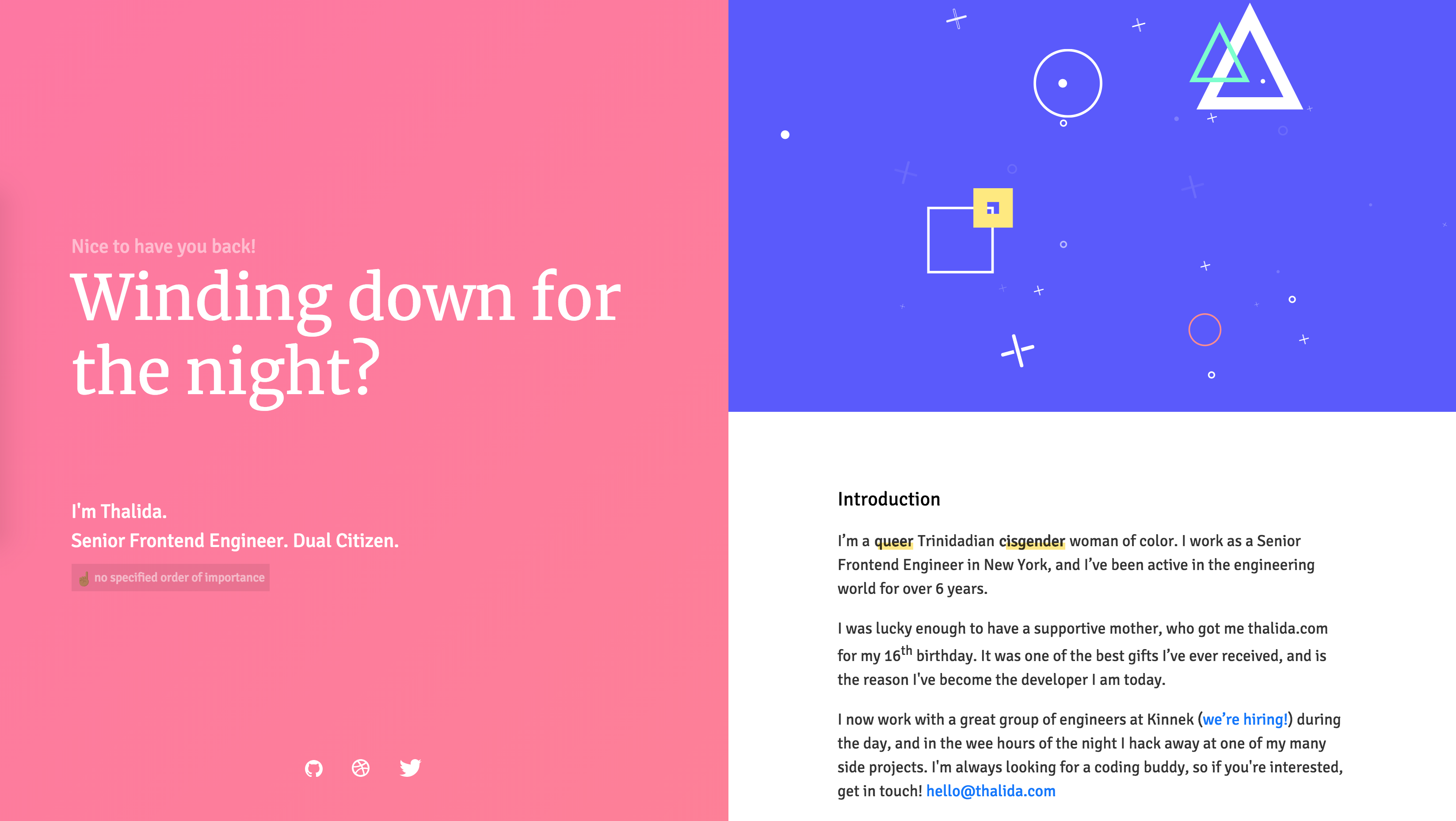 Screenshot of thalida.com: lowpoly space split version