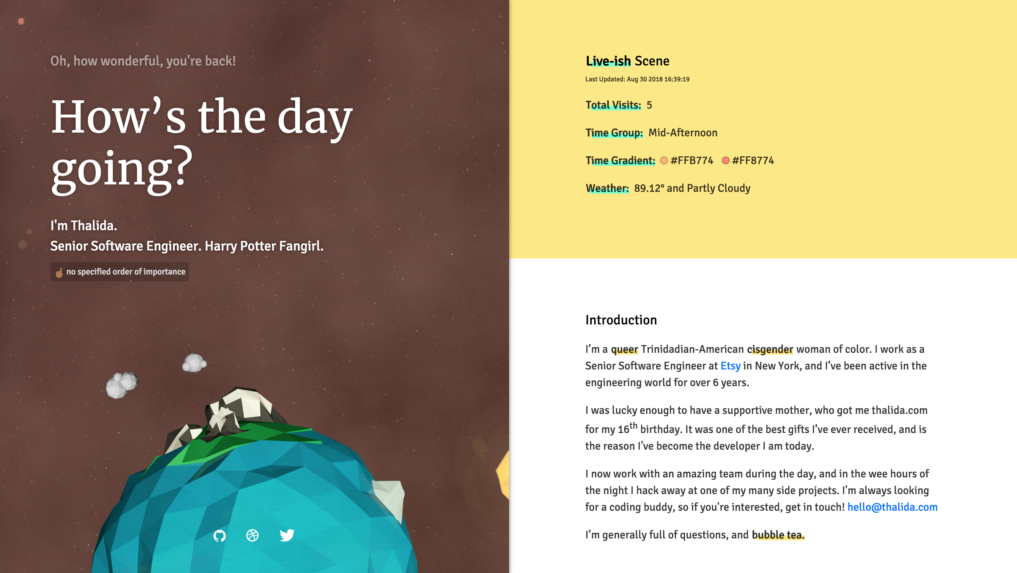 Screenshot of thalida.com: lowpoly space split version