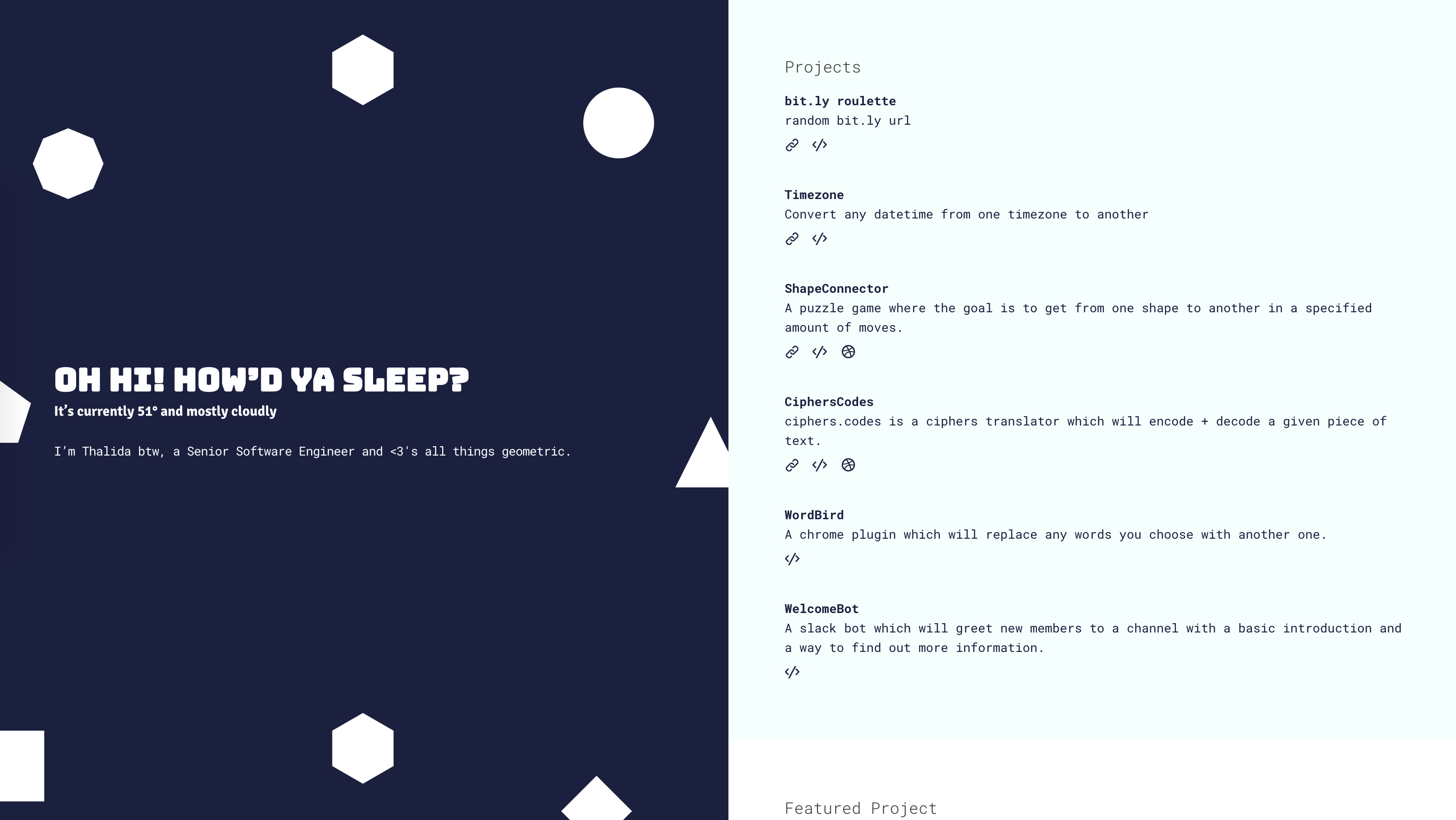 Screenshot of thalida.com: shape clock split version