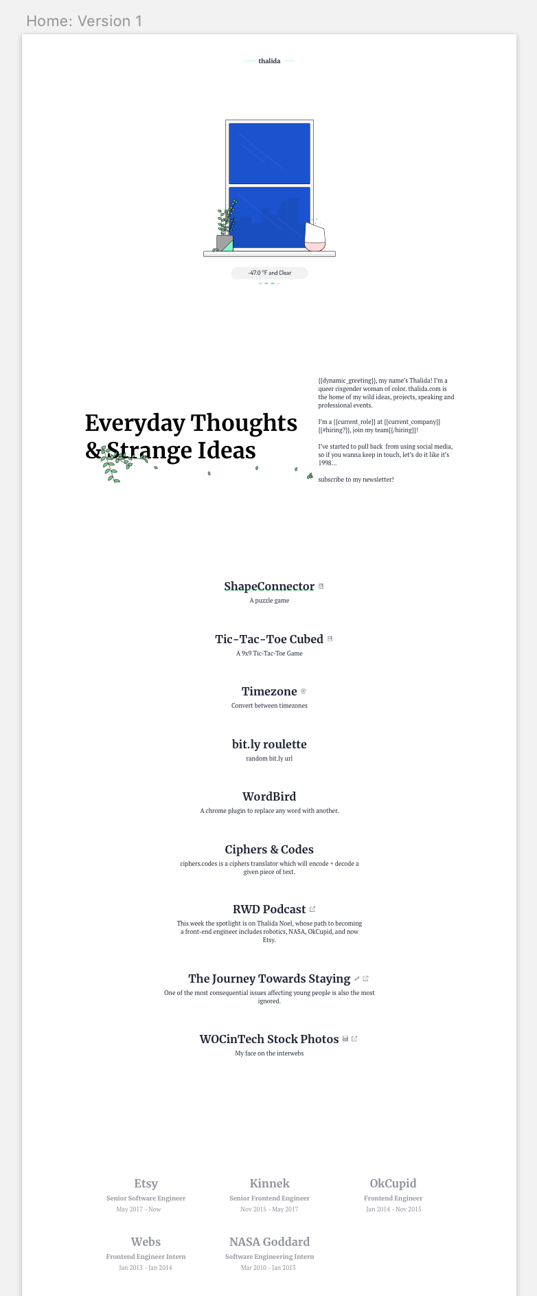 Version 1 mockup of thalida.com: winodw version