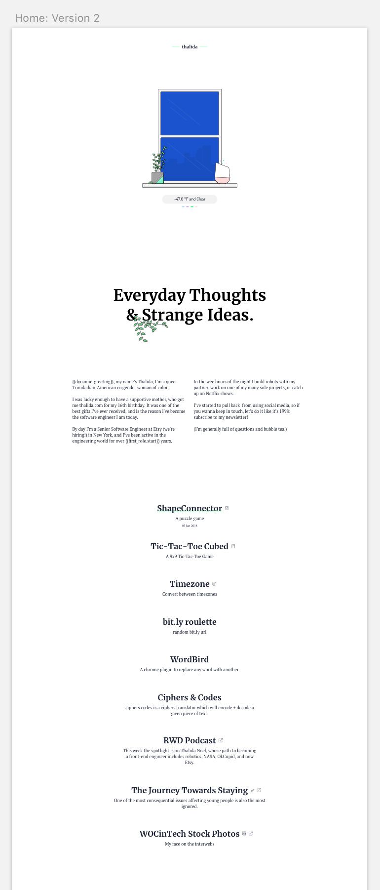 Version 2 mockup of thalida.com: winodw version