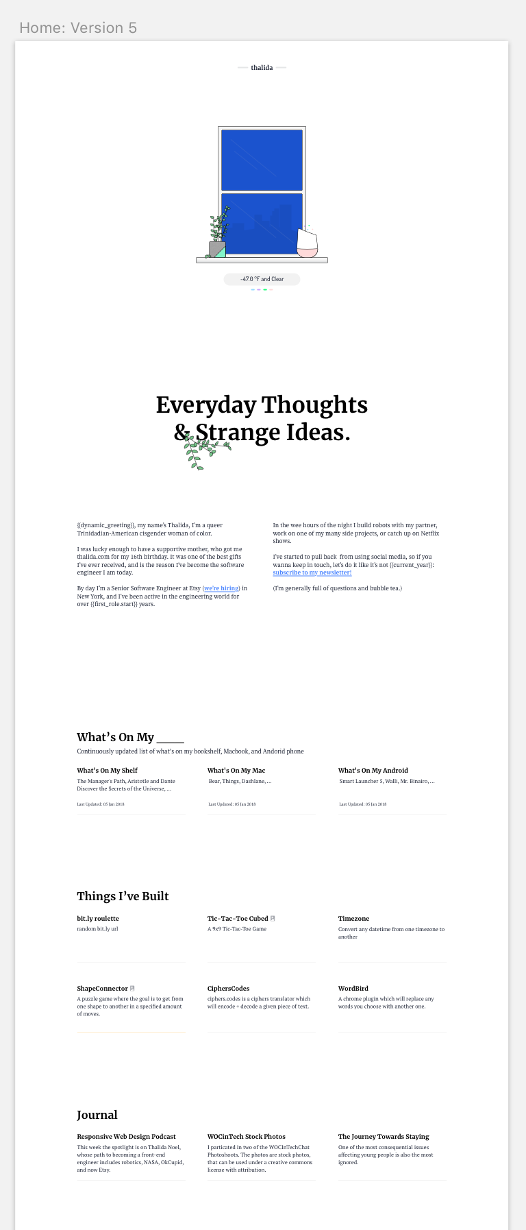 Version 5 mockup of thalida.com: winodw version